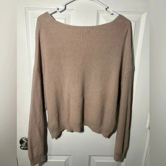 Lulus Taupe Knit Sweater. Size Large. Deep V-Neck. - Picture 4 of 6